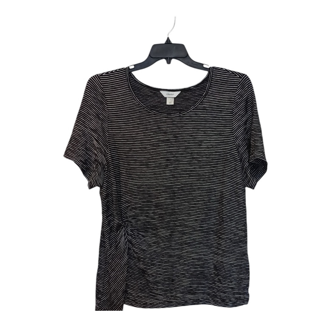 CJ Banks Black and White Striped Short Sleeve Top Plus Size 1X Round Neck